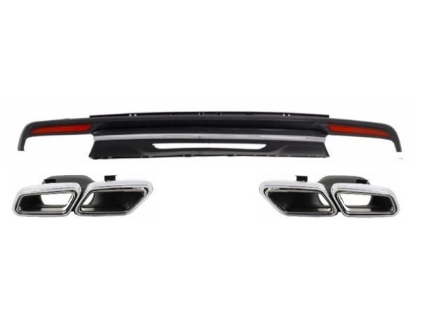 Rear Bumper Diffuser and Exhaust Muffler Tips suitable for Mercedes S-Class W222 Sport Line Package (2013-06.2017) S63 Design