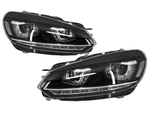 Headlights suitable for VW Golf 6 VI (2008-2013) Golf 7 3D LED DRL U-Design LED Flowing Turning Light Chrome RHD