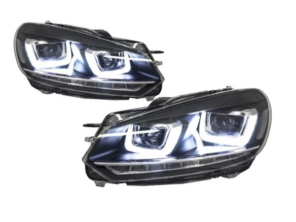 Headlights suitable for VW Golf 6 VI (2008-2013) Golf 7 3D LED DRL U-Design LED Flowing Turning Light Chrome RHD - Image 2