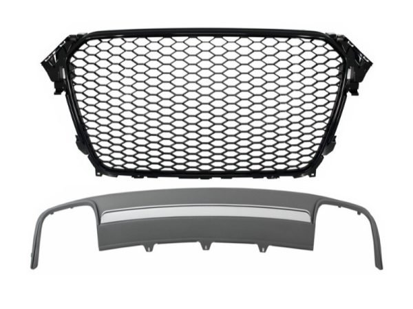 Assembly Central Grille with Rear Bumper Valance Air Diffuser suitable for Audi A4 B8 Facelift (2012-2015) Limousine Avant RS Design