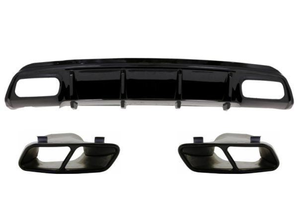 Rear Diffuser with Muffler Tips Black suitable for Mercedes A-Class W176 (2012-2015) A45 Facelift Design