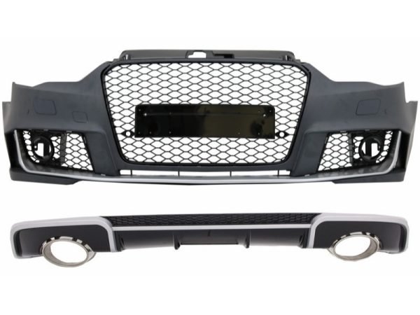 Front Bumper suitable for Audi A3 8V (2012-2015) with Rear Bumper Air Diffuser and Exhaust Tips Hatchback Sportback RS3 Design