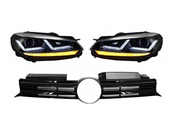 Front Grille suitable for VW Golf VI (2008-2012) with Osram Xenon Headlights Chrome LED Dynamic Sequential Turning Lights R20 Design