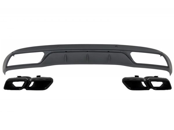 Rear Bumper Diffuser with Muffler Tips suitable for Mercedes C-Class W205 S205 (2014-2018) C63 Look Shadow Black only for Standard Bumper