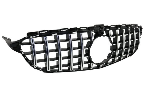 Front Grille suitable for Mercedes C-Class W205 S205 A205 C205 (2014-2018) GT-R Panamericana Design Chrome With 360 Camera - Image 2