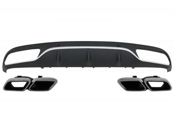 Rear Bumper Valance Diffuser with Exhaust Muffler Tips suitable for Mercedes C-Class C205 A205 Coupe Cabriolet (2014-2019) C63 Design