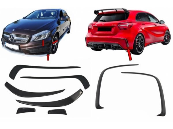 Bumper Splitters Fins Brows Aero suitable for Mercedes W176 A-Class (2012-08/2015) A45 Design