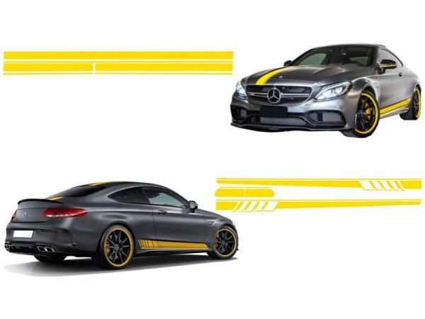 Set Sticker Side Decals & Upper Bonnet Roof Tailgate Matte Yellow suitable for MERCEDES C205 Coupe A205 Cabriolet (2014-up)