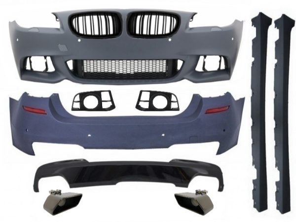 Complete Body Kit with Kidney Grilles suitable for BMW F10 5 Series (2014-2017) Facelift LCI M-Technik 550i Design Brilliant All Black Edition