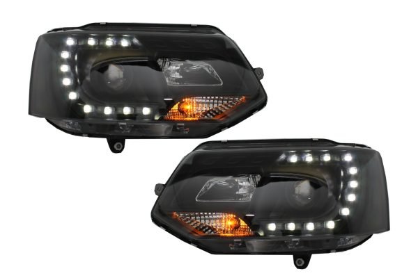 LED Daytime Running Lights Headlights suitable for VW Transporter T5 (2010-2015) Black