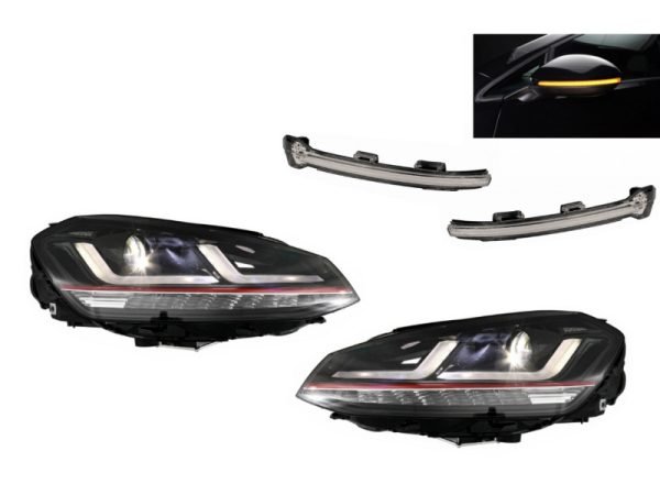 Osram Full LED Headlights with Dynamic Mirror Indicators suitable for or VW Golf 7 VII (2012-2017) Red GTI Upgrade Xenon&Halogen