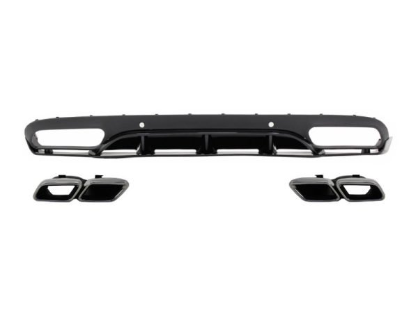 Rear Bumper Valance Diffuser with Exhaust Muffler Tips suitable for Mercedes C-Class C205 A205 Coupe Cabriolet (2014-2019) C63 Edition 1 Design Black