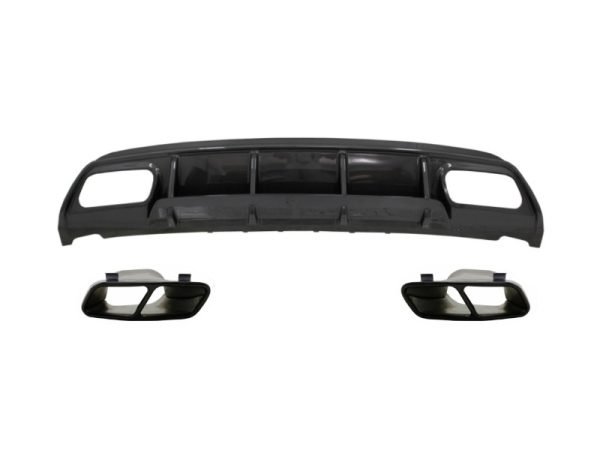 Rear Bumper Valance Diffuser with Exhaust Muffler Tips Black suitable for Mercedes W176 A-Class (2013-2018) A45 Facelift Design Carbon Look