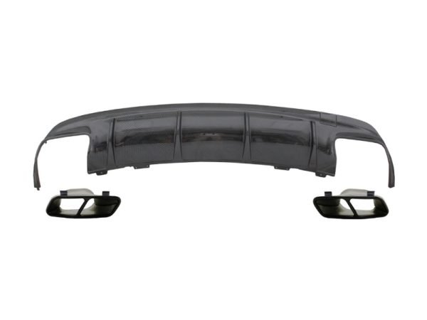 Rear Bumper Air Diffuser with Exhaust Muffler Tips Black suitable for Mercedes W117 CLA (2013-2018) Facelift CLA45 Carbon Look