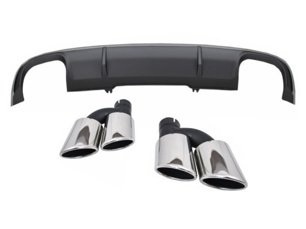 Rear Bumper Valance Diffuser suitable for Audi A4 B9 8W Sedan/Avant (2016-2018) with Exhaust Muffler Tips Tail Pipes S4 Design For Standard Edition Grey