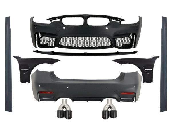 Complete Body Kit with Carbon Fiber Exhaust Muffler Tips and Front Fenders suitable for BMW F30 (2011-2019) EVO II M3 CS Style Without Fog Lamps