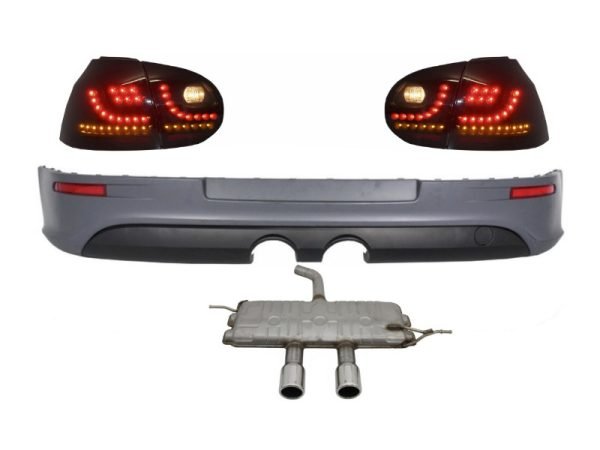 Rear Bumper Extension with Taillights LED Smoke Black and Complet Exhaust System suitable for VW Golf 5 V (2003-2007) R32 Look