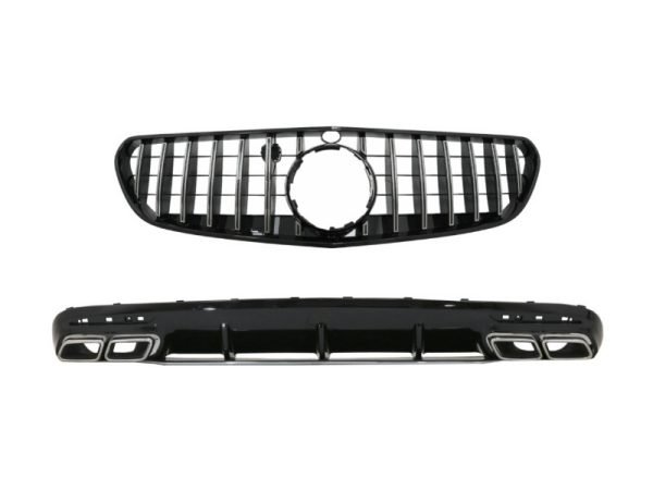 Rear Bumper Air Diffuser with Chrome Muffler Tips and Centrale Grille suitable for Mercedes S-Class C217 Coupe (2014-2017) S63 GT-R Design