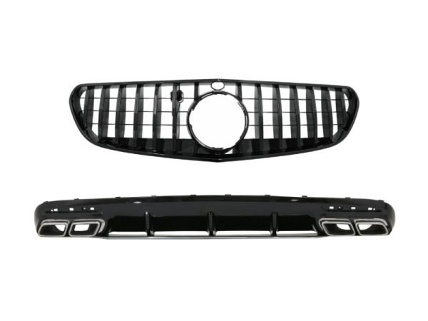 Rear Bumper Air Diffuser with Chrome Muffler Tips and Centrale Grille Black suitable for Mercedes S-Class C217 Coupe (2014-2017) S63 GT-R Design