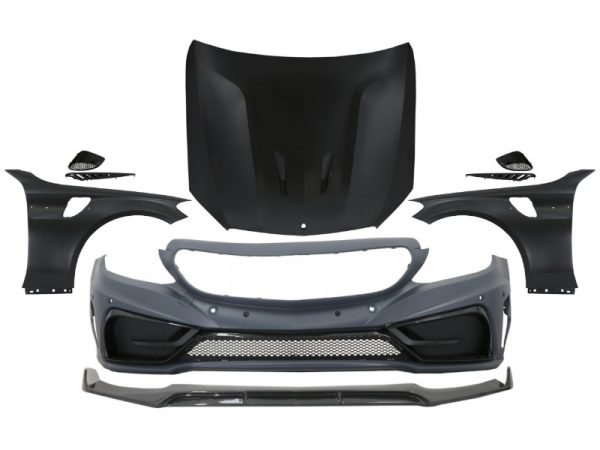 Front Bumper with Lip and Hood Bonnet & Front Fenders Suitable for Mercedes C-Class W205 S205 C205 A205 (2014-2019) GT Design