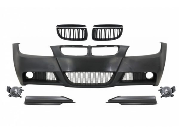 Front Bumper with Kidney Grilles and Spoiler Lip suitable for BMW 3 Series E90 E91 Sedan Touring (2004-2008) M-Technik Design