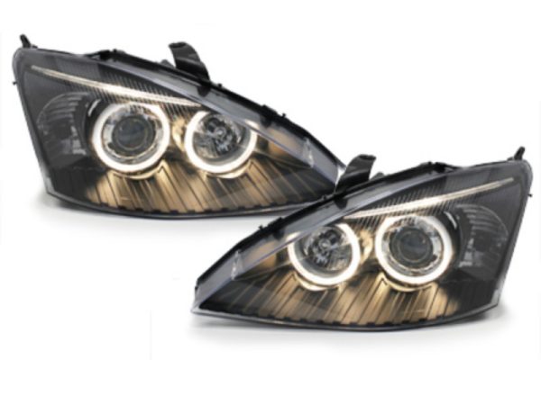 Headlights suitable for Ford Focus (10.1998-10.2001) Angel Eyes 2 Halo Rims Black