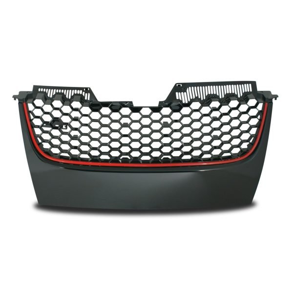 Front Grille badgeless, balck honey comb mesh with red frame line suitable for VW Golf 5