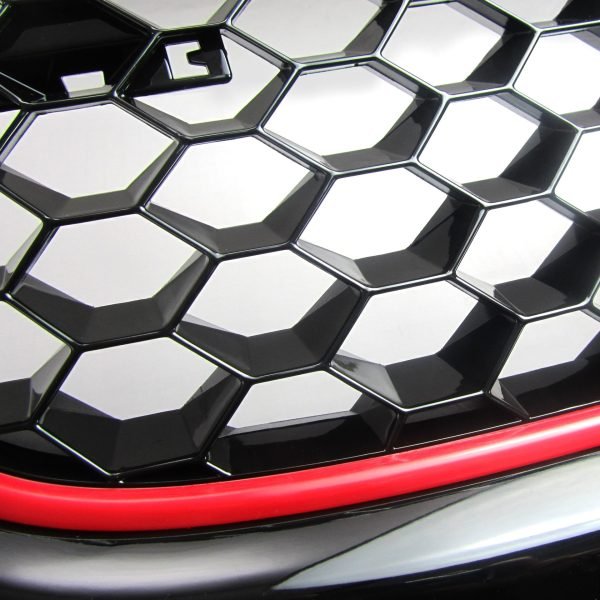 Front Grille badgeless, balck honey comb mesh with red frame line suitable for VW Golf 5 - Slika 2