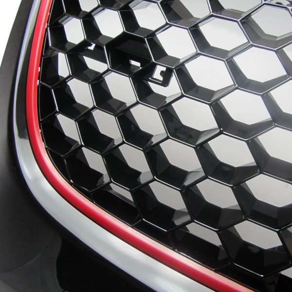 Front Grille badgeless, balck honey comb mesh with red frame line suitable for VW Golf 5 - Slika 4