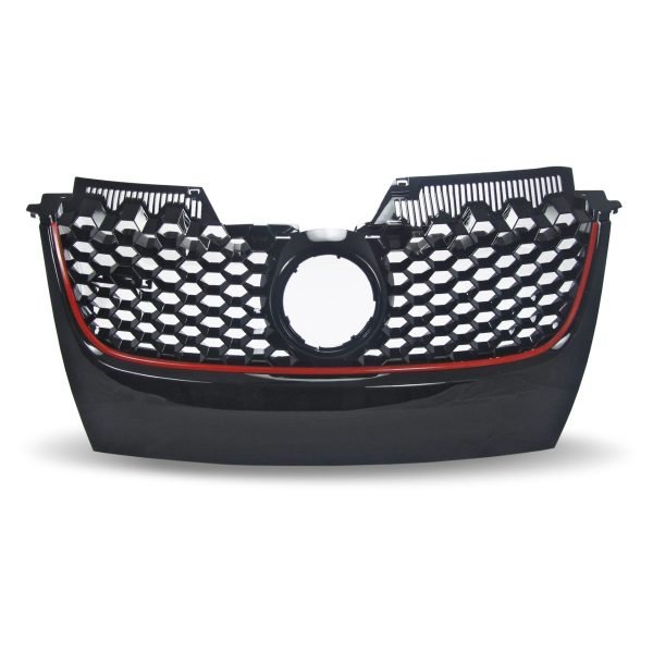 Front Grille with, honey comb mesh, black with red frame line suitable for VW Golf 5