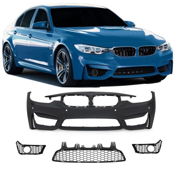 Front bumper in sports design with PDC holes and HCS suitable for BMW 3er BMW F30 LCI, 05/2015-2018