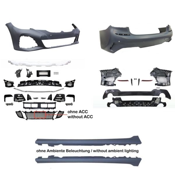 Body Kit in sports design incl. Side skirts with holes for PDC and Parking assistent front and rear, without ACC suitable for BMW 3 Series, G20, year 2019-