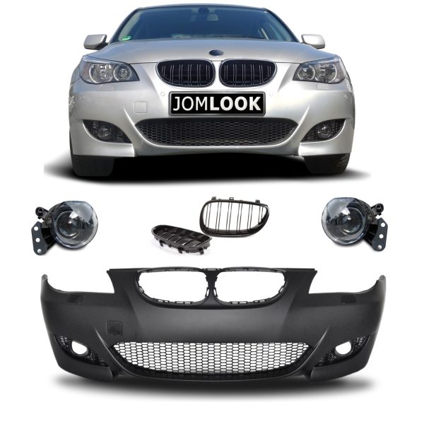 Front bumper with PDC markings incl. clear foglights and grill black glossy suitable for E60 Limo Touring