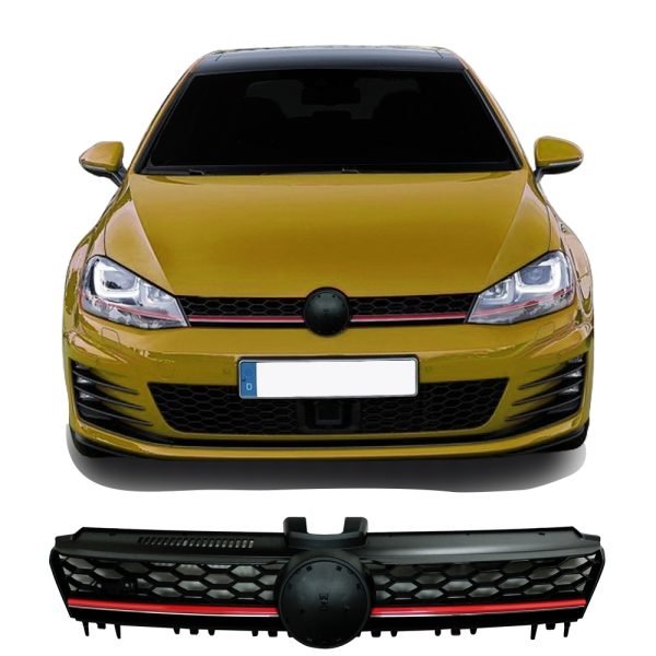 Front Grille badgeless, black honey-comb mesh with red stripe suitable for VW Golf 7 year 08.2012-