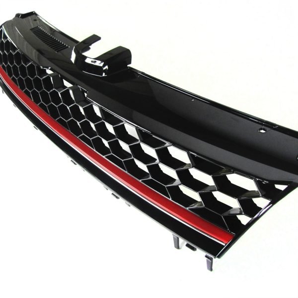 Front Grille badgeless, black honey-comb mesh with red stripe suitable for VW Golf 7 year 08.2012-