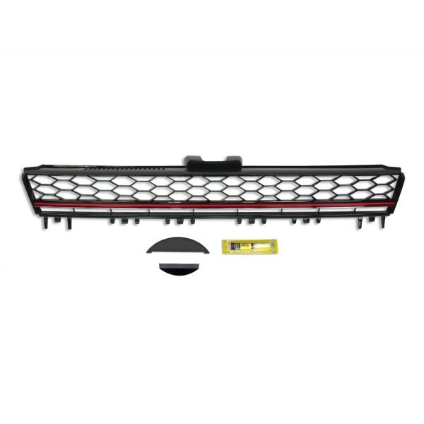Front Grille badgeless, black honey-comb mesh with red stripe suitable for VW Golf 7 year 08.2012- - Slika 4