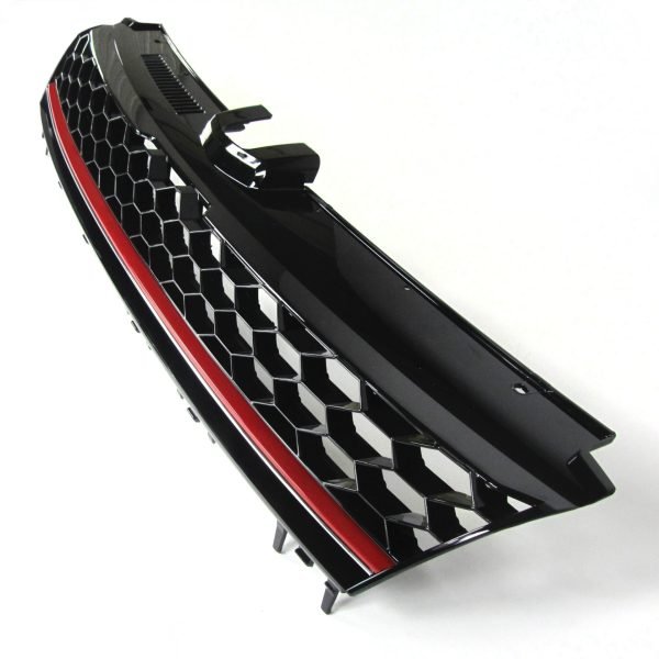 Front Grille badgeless, black honey-comb mesh with red stripe suitable for VW Golf 7 year 08.2012- - Slika 3