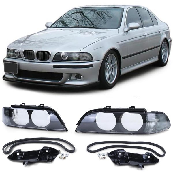 Black smoke headlight lenses pair for BMW 5 SERIES E39
