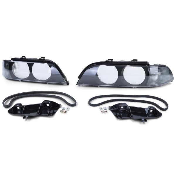 Black smoke headlight lenses pair for BMW 5 SERIES E39 - Slika 2