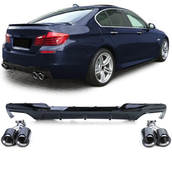 Sport gloss black rear diffuser with carbon look tailpipes for BMW 5 SERIES F10/F11