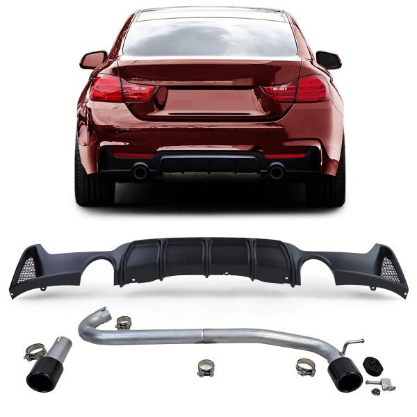 Matt black rear diffuser with black 440i look talpipes for BMW 4 SERIES F32/F33/F36