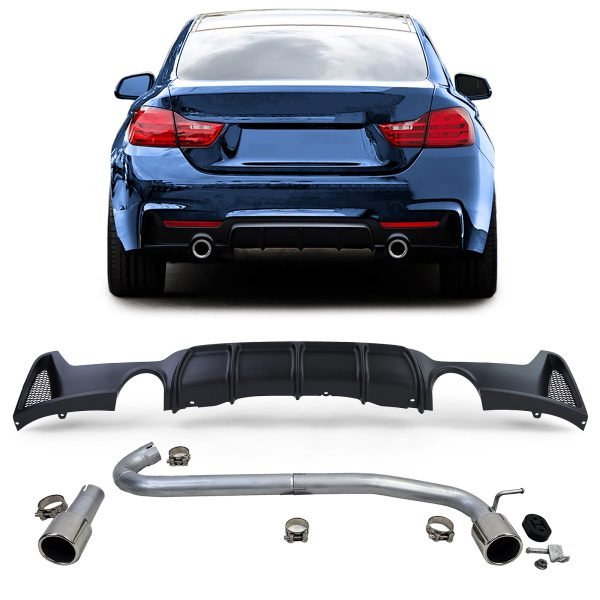 Matt black rear diffuser with 440i look talpipes for BMW 4 SERIES F32/F33/F36