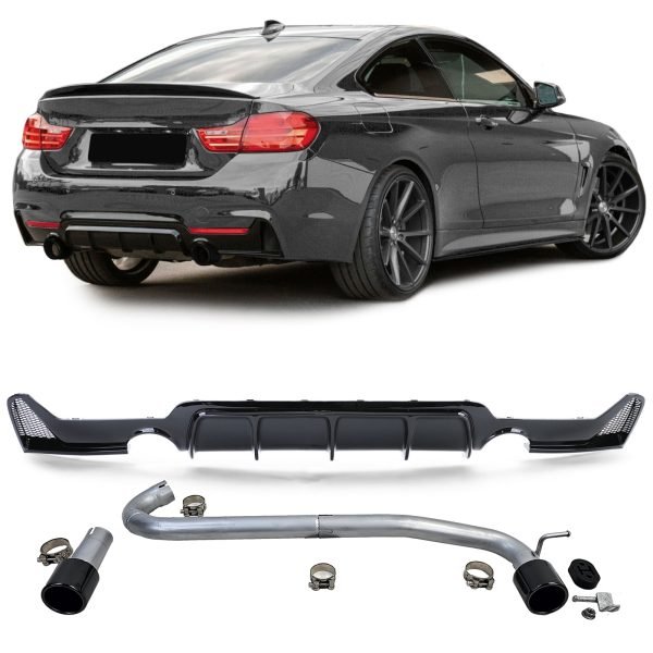 Gloss black rear diffuser with black 440i look talipipes for BMW 4 SERIES F32/F33/F36
