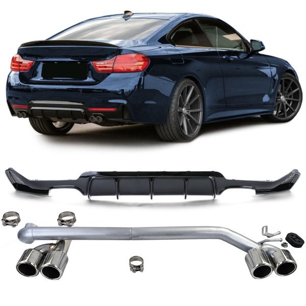 Gloss black rear diffuser with chrome talipipes for BMW 4 SERIES F32/F33/F36