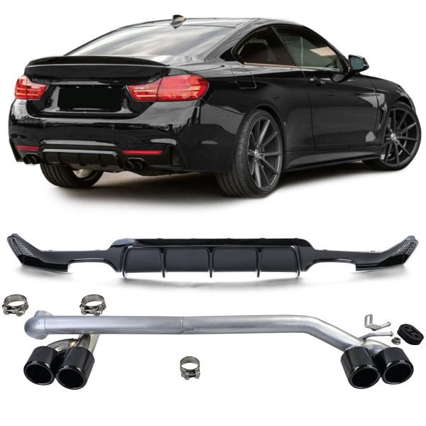 Gloss black rear diffuser with tailpipes for BMW 4 SERIES F32/F33/F36