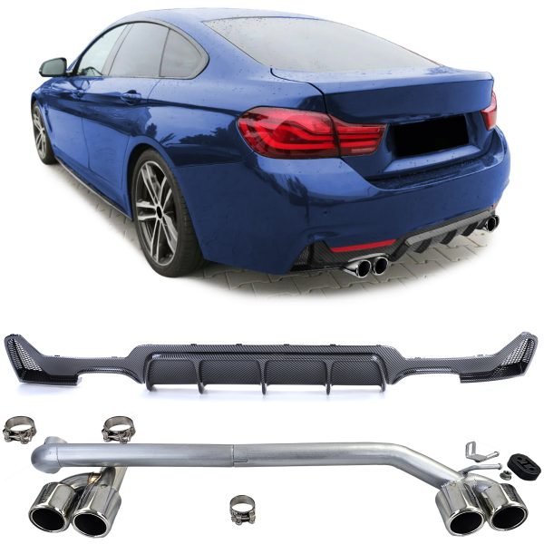 Carbon look rear diffuser with tailpipes for BMW 4 SERIES F32/F33/F36