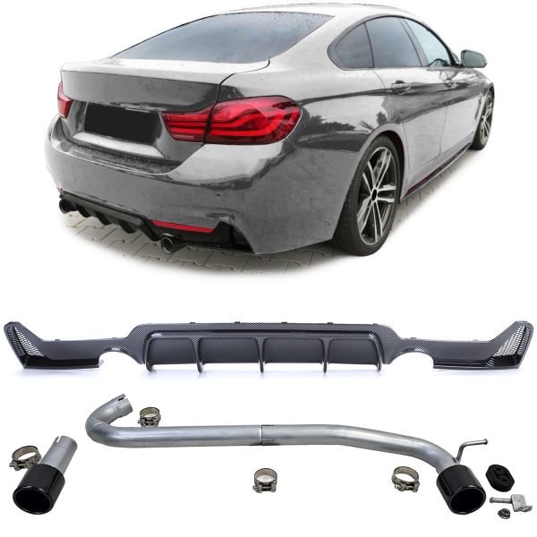 Carbon look rear diffuser with black 440i look tailpipes for BMW 4 SERIES F32/F33/F36