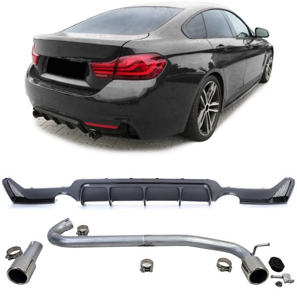 Carbon look rear diffuser with 440i look tailpipes for BMW 4 SERIES F32/F33/F36