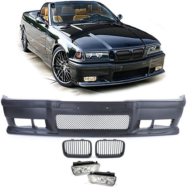 Sport front bumper with grilles and clear glass fog lights for BMW 3 SERIES E36