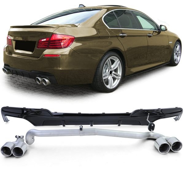 Sport gloss black rear diffuser with duplex tailpipe conversion for BMW 5 SERIES F10/F11